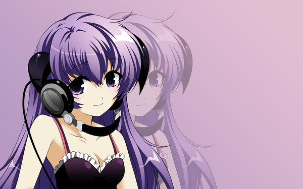 Anime picture 2560x1600 with higurashi no naku koro ni studio deen hanyuu highres wide image vector purple background headphones