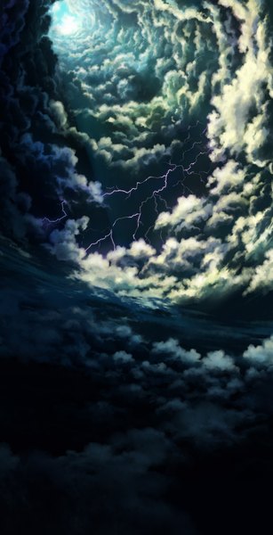Anime picture 1024x2000 with original iy (tsujiki) tall image sky cloud (clouds) sunlight scenic lightning storm