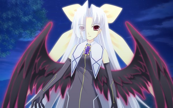 Anime picture 1024x640 with prism magical (game) long hair red eyes wide image game cg white hair wings