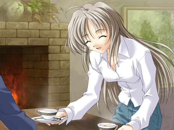 Anime picture 1024x768 with memories off futami shion long hair smile game cg cup