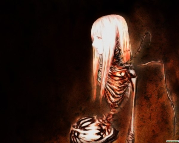 Anime picture 1280x1024 with blame! cibo single long hair white hair profile skeleton white eyes girl
