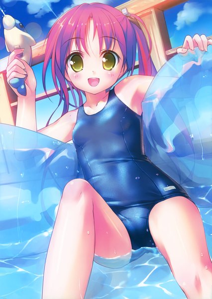 Anime picture 2865x4036 with original takoyaki (roast) long hair tall image blush highres open mouth light erotic yellow eyes red hair girl swimsuit one-piece swimsuit school swimsuit