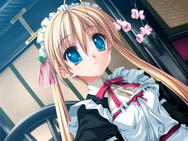 Anime picture 1024x768 with like a butler akitsuhara mizuho senomoto hisashi long hair blue eyes blonde hair twintails game cg maid loli girl