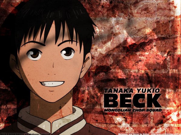 Anime picture 1280x960 with beck madhouse tanaka yukio kalicodreamz single short hair black hair smile brown eyes signed third-party edit clenched teeth screencap redraw boy