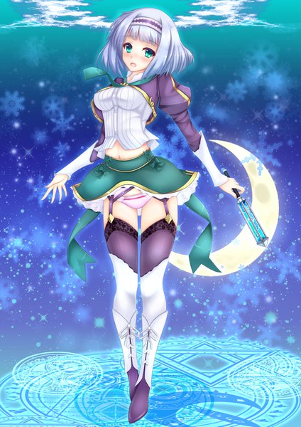 Anime picture 2745x3883 with isekai wa smartphone to tomo ni. linse shileska siki2046 single tall image looking at viewer blush fringe highres short hair breasts open mouth light erotic large breasts standing holding green eyes silver hair full body blunt bangs