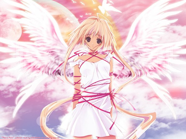 Anime picture 1024x768 with angel ribbon (ribbons) tagme