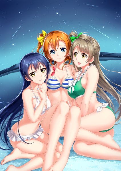 Anime picture 1080x1527 with love live! school idol project sunrise (studio) love live! minami kotori sonoda umi kousaka honoka tucana long hair tall image blush short hair blue eyes light erotic brown hair multiple girls yellow eyes blue hair orange hair one side up girl