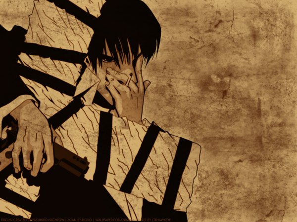 Anime picture 1600x1200 with trigun nicholas d. wolfwood smoke pistol tagme