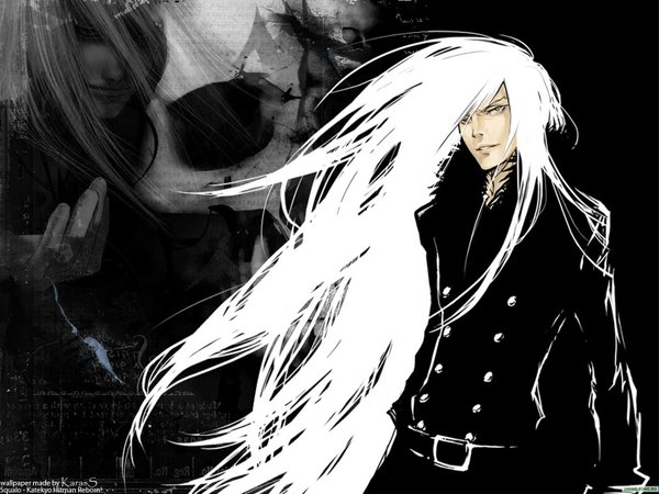 Anime picture 1600x1200 with katekyou hitman reborn superbi squalo single white hair very long hair boy coat skull