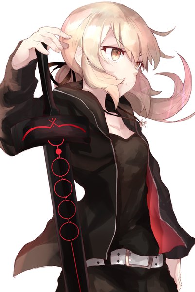 Anime picture 2946x4400 with fate (series) fate/grand order fate/stay night artoria pendragon (all) saber saber alter ranf single long hair tall image fringe highres simple background blonde hair white background yellow eyes payot looking away upper body ahoge