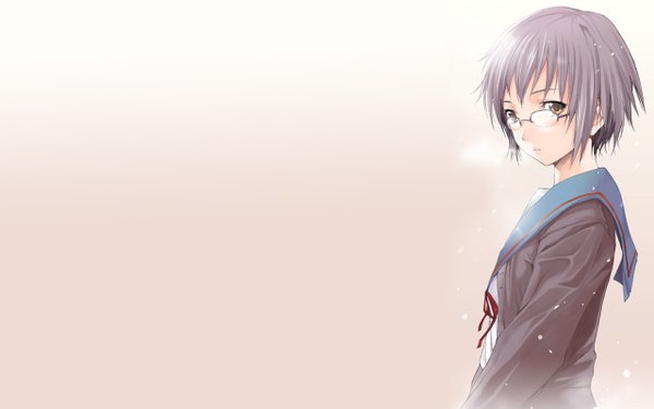 Anime picture 1280x800 with suzumiya haruhi no yuutsu kyoto animation nagato yuki short hair simple background wide image girl uniform school uniform glasses