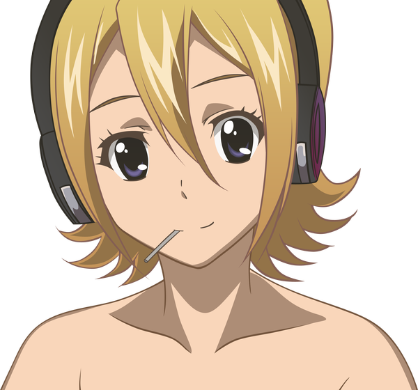 Anime picture 2692x2514 with sket dance onizuka hime single highres short hair blonde hair black eyes mouth hold portrait transparent background face vector girl headphones