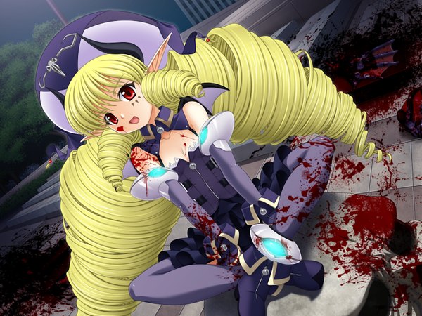 Anime picture 1200x900 with executor script blonde hair red eyes game cg loli blood