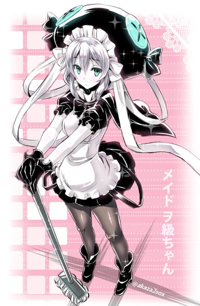 Anime picture 1023x1566 with kantai collection wo-class aircraft carrier akaza single tall image looking at viewer fringe short hair breasts blue eyes white hair high heels shinkaisei-kan girl gloves bow pantyhose black gloves boots tentacles