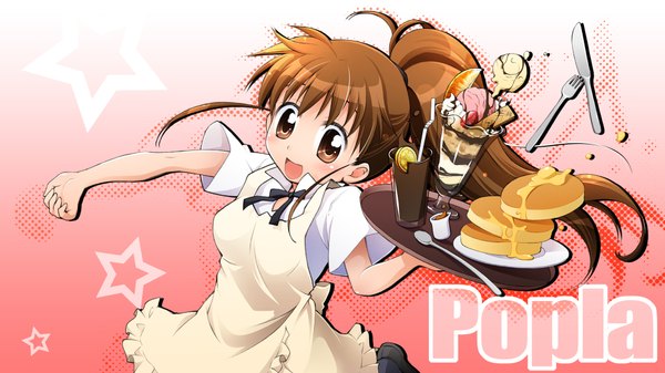 Anime picture 1920x1080 with working!! a-1 pictures taneshima popura tagme (artist) single highres brown hair wide image brown eyes ponytail maid character names girl food sweets star (symbol) parfait pancake (pancakes)