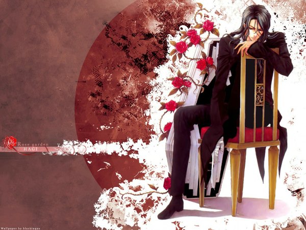 Anime picture 1240x930 with blood+ production i.g haji long hair red background boy rose (roses) coffin