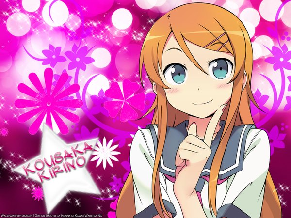 Anime picture 1600x1200 with ore no imouto ga konna ni kawaii wake ga nai kousaka kirino single long hair blush blue eyes smile nail polish orange hair girl serafuku