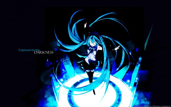 Anime picture 1920x1200 with vocaloid hatsune miku highres wide image blue hair dancer darkness girl