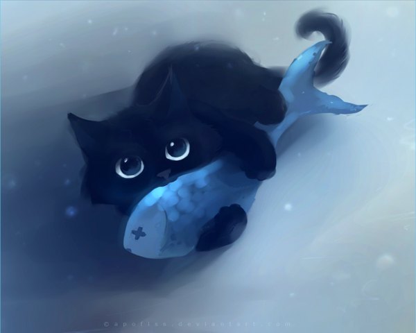 Anime picture 1280x1024 with original apofiss wallpaper animal cat fish (fishes)