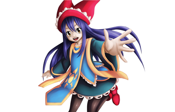 Anime picture 7793x5004 with fairy tail wendy marvell law67 single long hair highres open mouth smile brown eyes absurdres purple hair loli coloring transparent background girl pantyhose cap