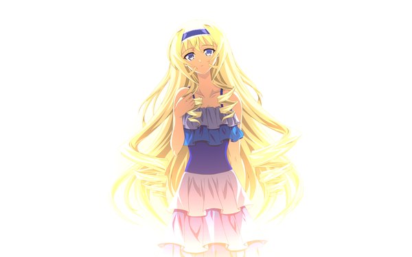 Anime picture 4000x2500 with infinite stratos 8bit cecilia orcott single long hair highres blue eyes blonde hair simple background wide image white background absurdres light smile drill hair girl dress hairband