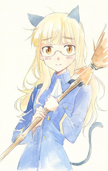 Anime picture 506x800 with strike witches perrine h clostermann agahari single long hair tall image looking at viewer blush fringe simple background blonde hair smile white background animal ears yellow eyes tail animal tail cat ears cat girl cat tail