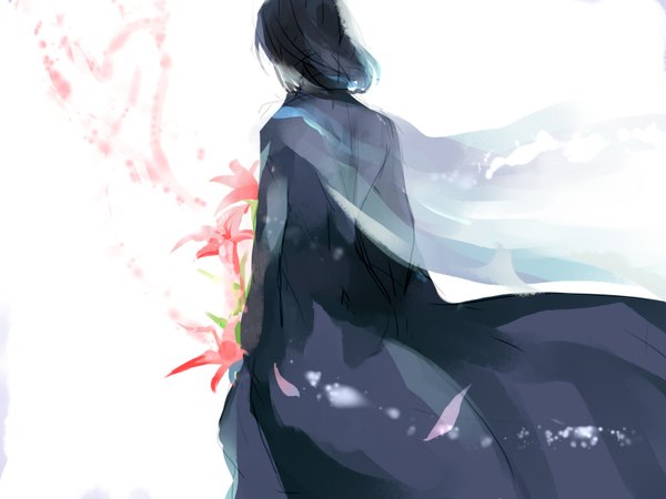 Anime picture 1600x1200 with harry potter sirius black single short hair black hair from behind boy flower (flowers) petals coat lily (flower)
