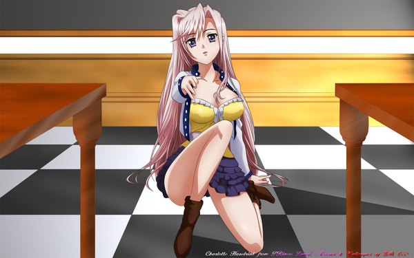 Anime picture 1920x1200 with princess lover charlotte hazellink highres light erotic blonde hair wide image blue hair pink hair checkered floor