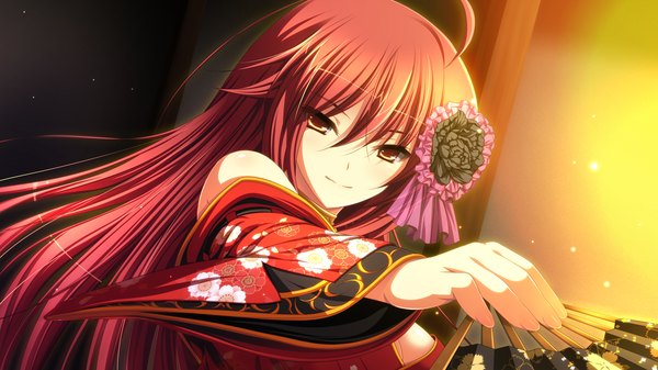 Anime picture 1280x720 with sengoku hime long hair red eyes wide image game cg red hair girl fan