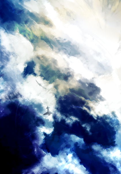 Anime picture 960x1371 with original yatsude tall image sky cloud (clouds) landscape scenic aircraft airplane