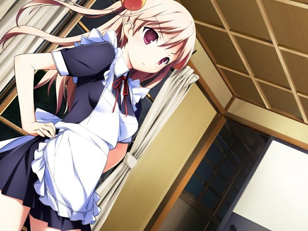 Anime picture 1024x768 with baldr sky divex blonde hair red eyes game cg maid girl