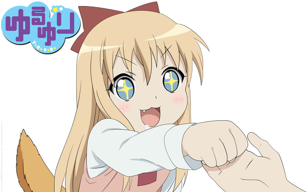 Anime picture 2560x1600 with yuru yuri doga kobo toshinou kyouko long hair highres open mouth blue eyes blonde hair wide image teeth fang (fangs) transparent background vector + + girl