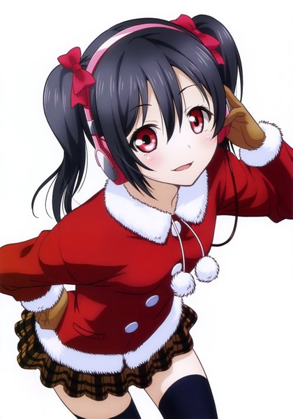 Anime picture 2142x3062 with love live! school idol project sunrise (studio) love live! yazawa nico inou shin single long hair tall image looking at viewer highres black hair simple background red eyes white background twintails scan girl thighhighs skirt gloves