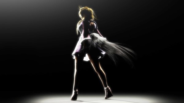 Anime picture 1280x720 with dead fantasy namine (dead fantasy) monty oum single blonde hair wide image tail black background girl dress shoes white dress