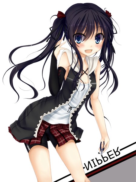 Anime picture 960x1280 with original kaguyuu single long hair tall image looking at viewer blush open mouth blue eyes black hair twintails girl skirt vest