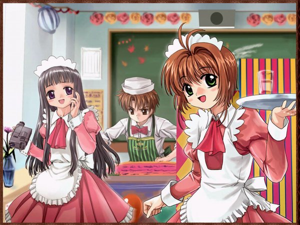 Anime picture 1280x960 with card captor sakura clamp kinomoto sakura daidouji tomoyo li xiaolang mutsuki (moonknives) waitress