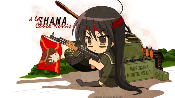Anime picture 1600x900 with shakugan no shana j.c. staff shana black hair wide image gun chuck norris