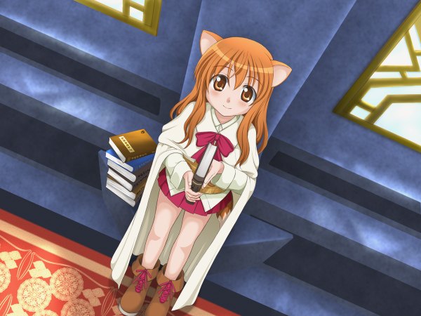 Anime picture 1200x900 with dog days ricotta elmar kahis (sweetbriar) single long hair smile animal ears orange hair orange eyes girl book (books)