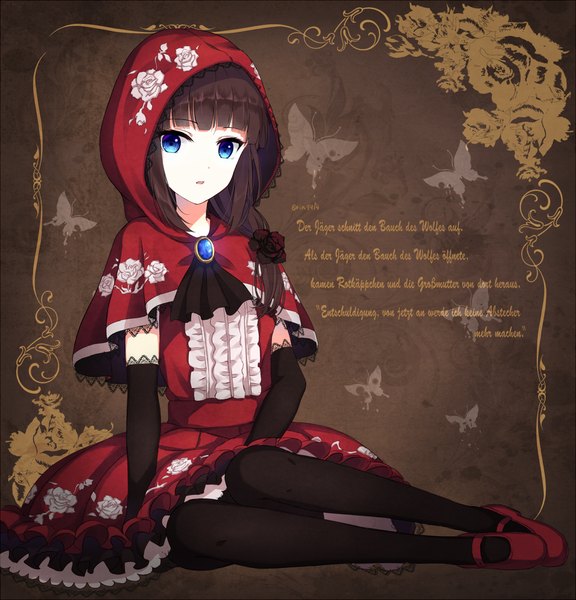 Anime picture 1135x1182 with original rin yuu single long hair tall image looking at viewer open mouth blue eyes black hair girl dress gloves pantyhose black gloves elbow gloves black pantyhose
