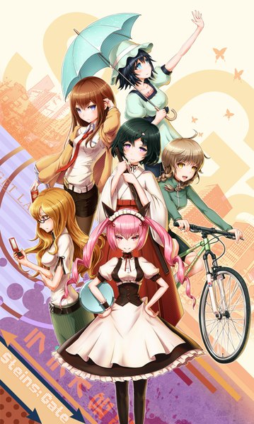 Anime picture 1300x2169 with steins;gate white fox makise kurisu shiina mayuri faris nyannyan amane suzuha urushibara ruka kiryuu moeka futsuka (dzone) long hair tall image short hair blue eyes black hair brown hair twintails purple eyes animal ears yellow eyes pink hair