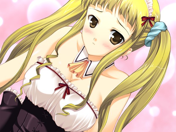 Anime picture 1200x900 with school love! 3 hazuki maria light erotic blonde hair twintails brown eyes game cg maid girl