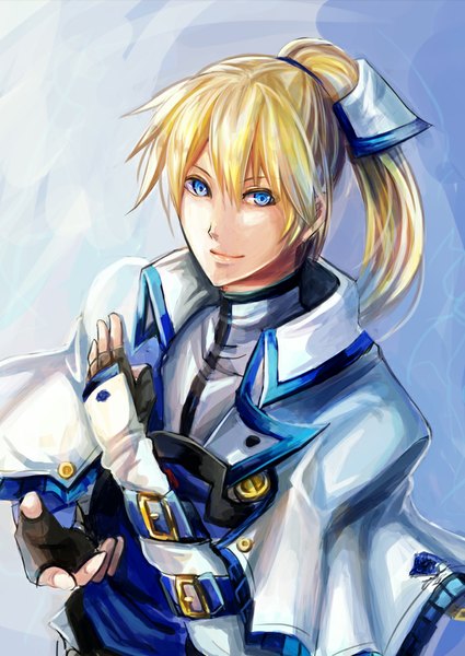 Anime picture 709x1000 with guilty gear ky kiske caoye single long hair tall image blue eyes blonde hair smile ponytail boy gloves cape mantle