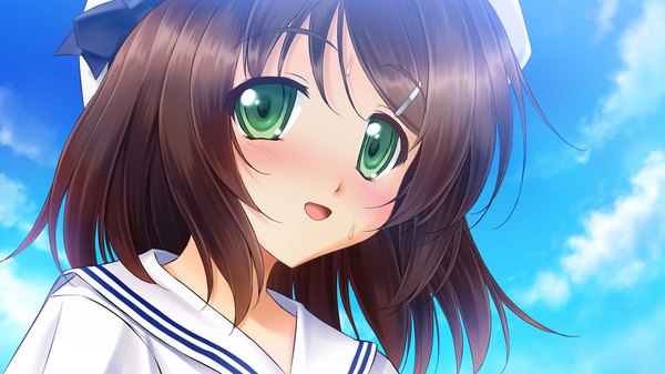 Anime picture 1280x720 with oshirikko venus ayame sakura blush short hair open mouth black hair wide image green eyes game cg girl