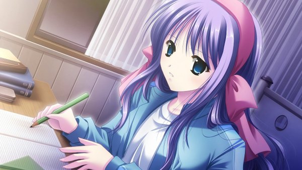 Anime picture 1280x720 with kagura gakuen ki yamamoto kazue long hair blue eyes wide image purple eyes game cg girl
