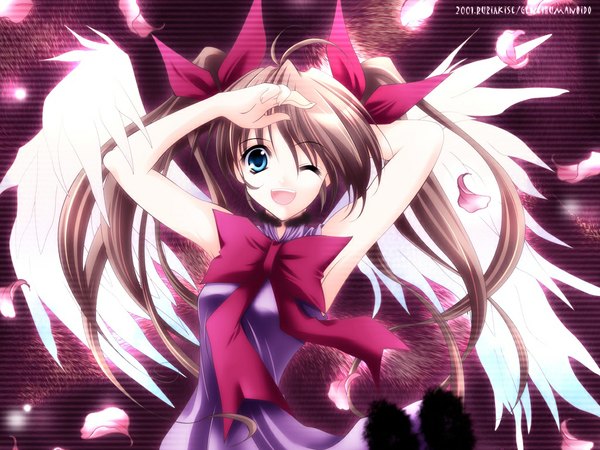 Anime picture 1024x768 with long hair brown hair twintails wings tagme
