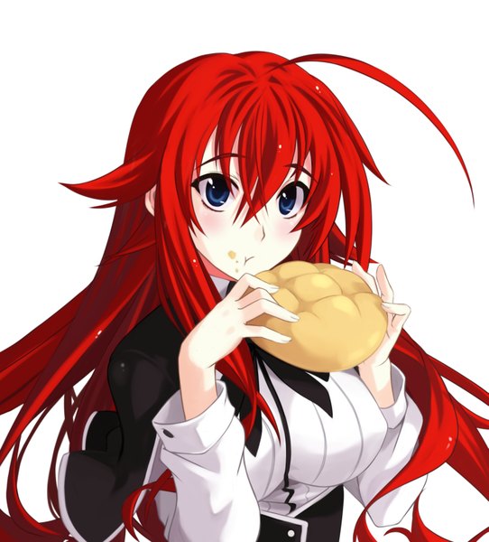 Anime picture 1431x1586 with highschool dxd rias gremory sai (bankoru) single long hair tall image blush fringe breasts open mouth blue eyes simple background hair between eyes large breasts white background holding payot looking away ahoge upper body