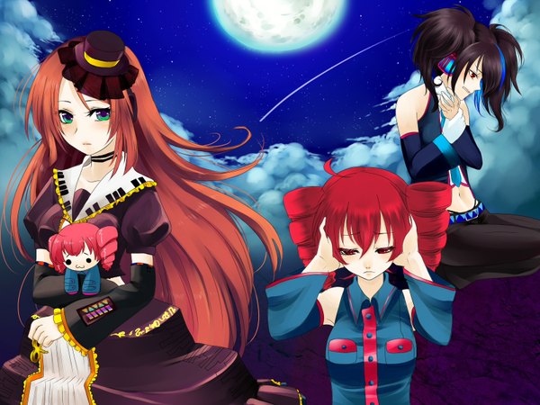 Anime picture 1600x1200 with utau kasane teto namine ritsu yokune ruko sky otoko no ko boy moon