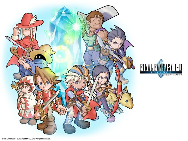 Anime picture 1024x768 with final fantasy final fantasy i final fantasy ii square enix white mage chocobo red mage black mage warrior of light long hair short hair open mouth blue eyes brown hair purple eyes brown eyes green eyes yellow eyes purple hair white hair