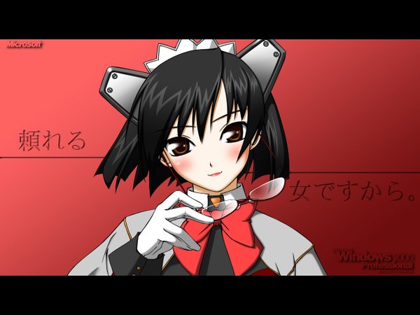 Anime picture 1280x960 with os-tan 2k-tan blush short hair black hair wallpaper alternate color glasses