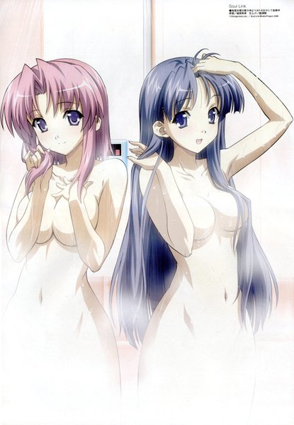 Anime picture 2319x3353 with soul link nagase sayaka morisaki nao tall image highres light erotic breast hold bathing